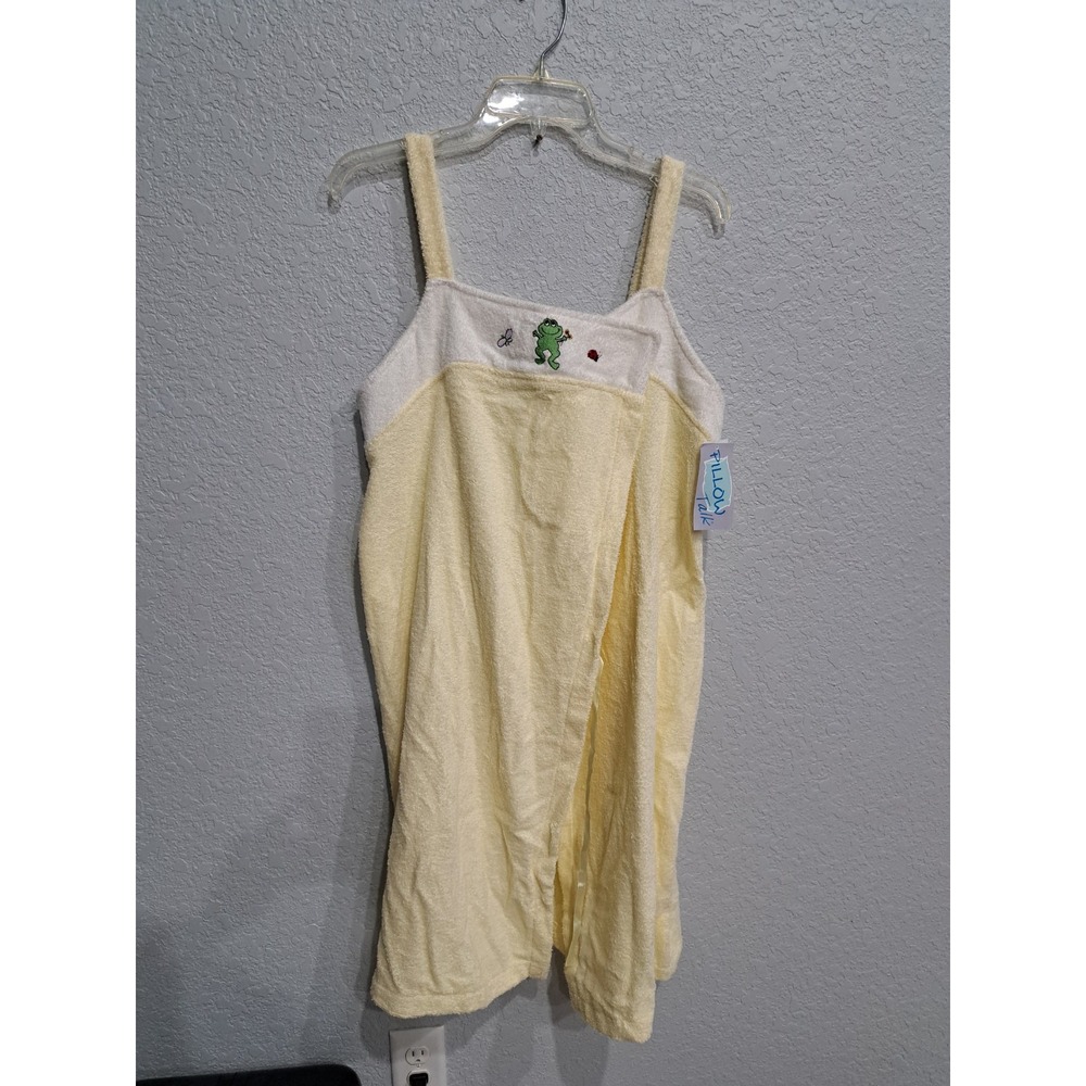 Pillow Talk Women's Short Robe Yellow Frog Theme Cotton Knit Accents Sz L